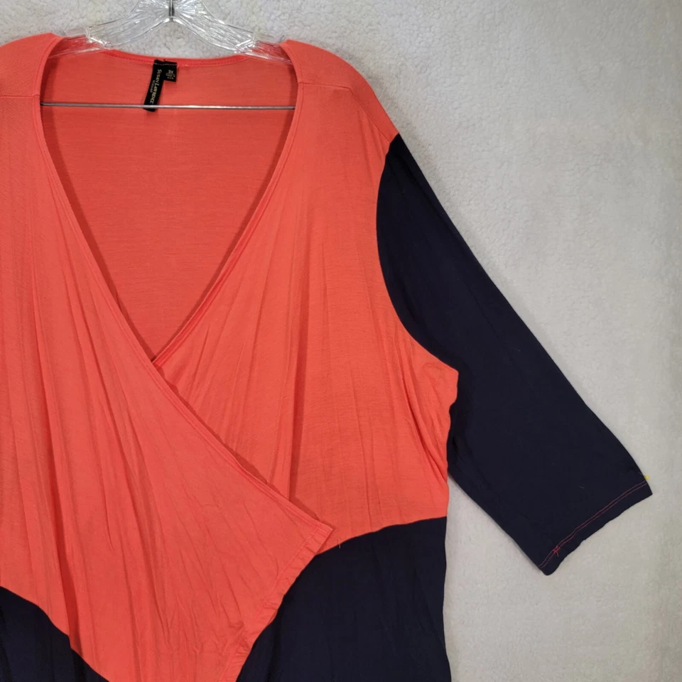 Suéter para mujer Susan Lawrence talla grande 3X azul marino bloque de color envolvente cárdigan abierto Foto 3 de 4