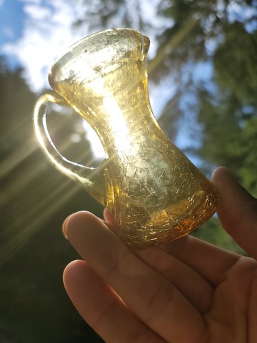 Neat Vintage Yellow amber Glass Pitcher☆Miniature Vase - Picture 7 of 7