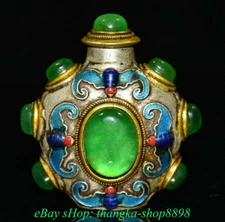 2.1"Old China Pure Silver Tracing inlay Gem Fengshui Exorcism snuff bottle