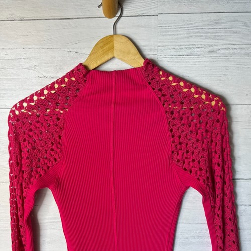 Free People Top Damen Größe Medium Hot Berry Pink Clemente Stehkragen gerippt - Bild 9 von 19