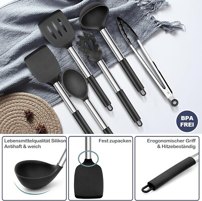 30-teiliges Silikon-Kochutensilien Set Mit Halter | Hitzebeständig Bis 230°C, Antihaftbeschichtet | Küchenhelfer Mit Edelstahlgriff