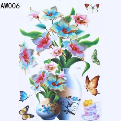 Sticker Mural Fleur 3D Autocollant Floral Jardin PVC Fenêtre Porte Armoire - Photo 1/4