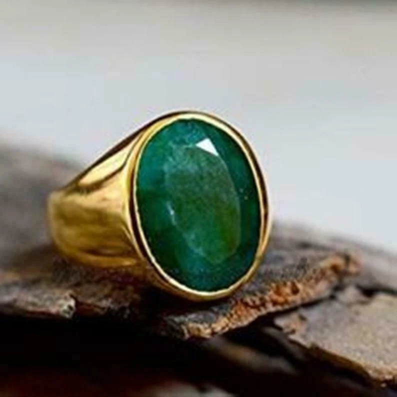 Solid 925 Sterling silver Gold Plated Green Emerald Panna Ring For