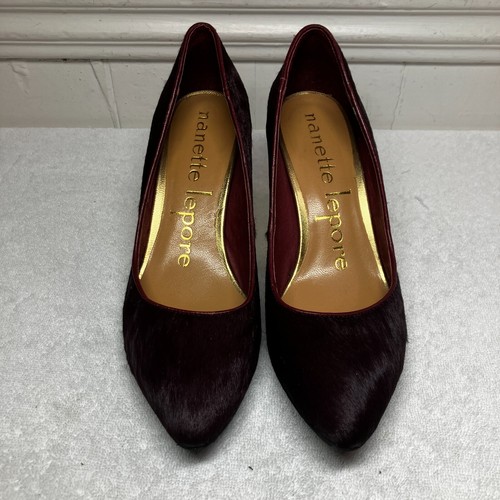 Nanette Lepore Womens Play Me Calf Hair Heel Pump Heels Size 9.5 Red Wine FA NWT - Picture 4 of 10