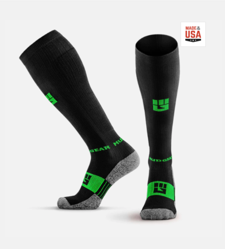 Mens Mudgear Black/Green Tall Knee High OTC Compression Socks sz Lg 10-13