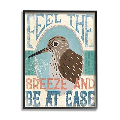 Feel Breeze Be Ease Nautical Phrase Sandpiper Bird, Designed by Veronique Cha...