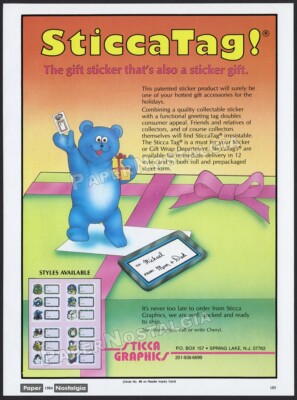 STICCA GRAPHICS - Original 1984 Trade print AD / ADVERT _ SticcaTag stickers AD