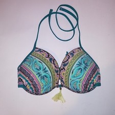 Shade Shore Swim Bikini Top 34DD Green Yellow Purple Geo Stripe Push Up Paddin