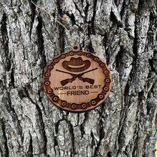 Worlds Best Friend Rifles and chains - Cedar Ornament