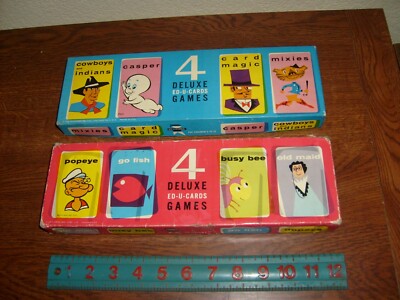2 VINTAGE ED-U-CARD GAME CARD DELUXE SETS, POPEYE, CASPER, MIXIES, OLD MAID ETC
