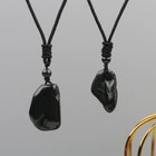 Shungite Stone Crystal Necklace With Rope - Natural, Polished, For Healing & Protection