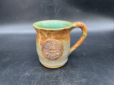 Bald Guy Brew art pottery green glaze coffee mug