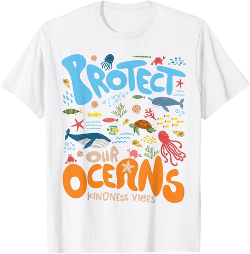 Protect Our Ocean Be Kind Shark Turtle Retro Earth Day T-Shirt Hoodie - Picture 7 of 12