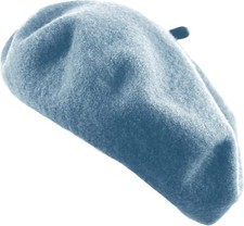 Women's French Beret Hat Solid Color Plain Wool Classic One Size, Baby Blue