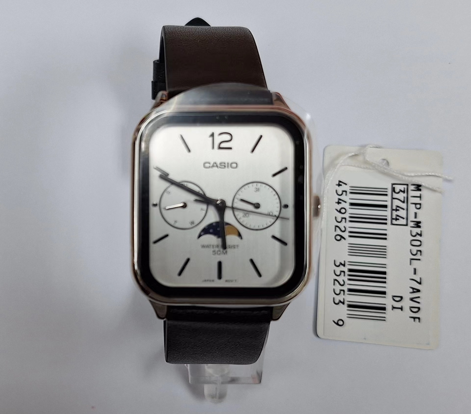 Casio MTP-M305L-7A Moon Phase Quartz Black Leather Band Men