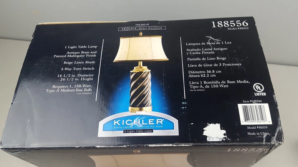 Lámpara de mesa antigua kichler acabado latón y caoba 30319 188556 Foto 3 de 4