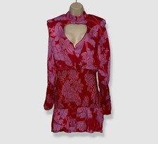 $240 Farm Rio Women's Red Floral Heart-Cutout Smocked Living Nature Dress Size S