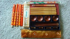 Boxed wooden chopsticks,rests+bowls + chopsticks bundle.