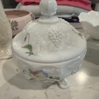 Vintage Milk Glass Rose Candy Dish with Lid on a Pedestal