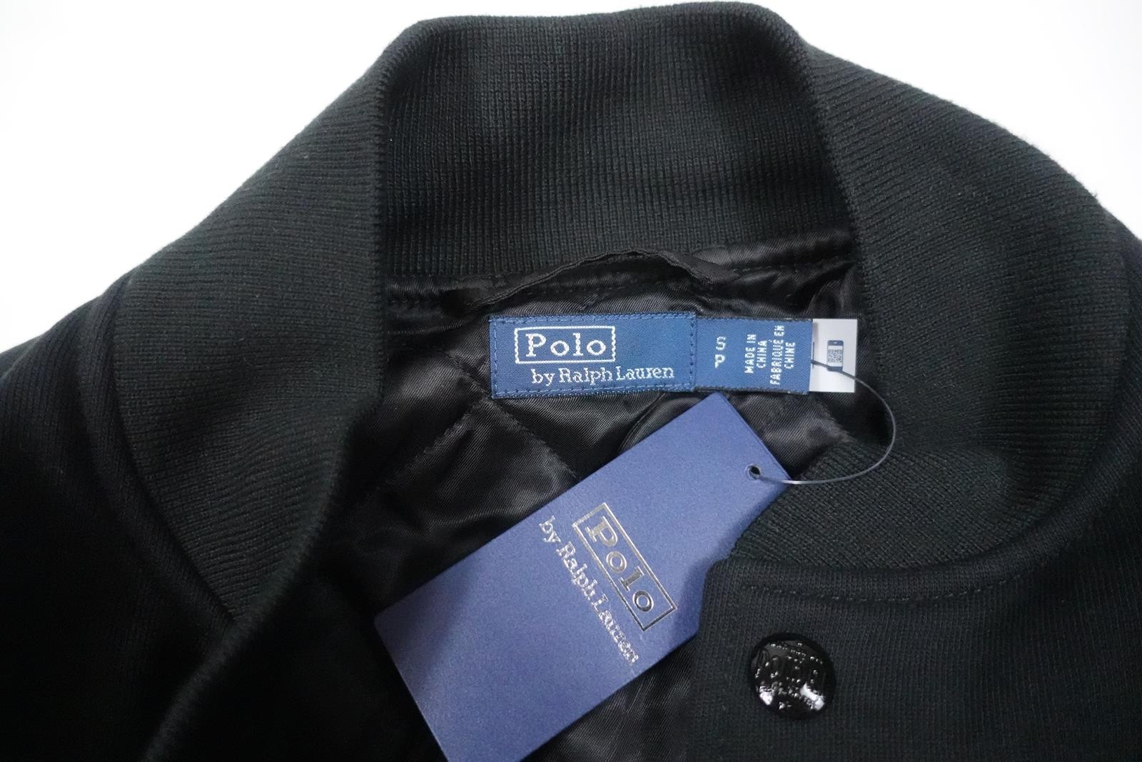 Polo Ralph Lauren Jacket Bomber Varsity Black Leather Spellout Letterman NWT S thumbnail 4