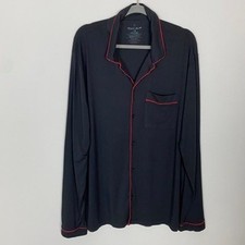 Tommy John Black Long Sleeve Pajama Sleep Shirt Top Mens Large Red Trim Button