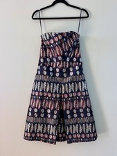 Tory Burch Strapless Dress, Navy & Red Fern Print, Knee Length, RRP 895USD