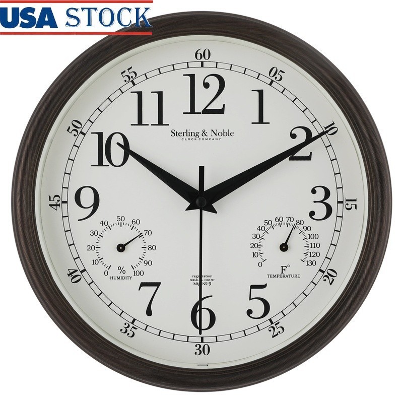 Antique Bronze Analog Wall Clock Indoor Outdoor Thermometer Hygrometer Quartz US