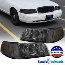 Fits 1998-2011 Ford Crown Victoria Smoke Headlights Corner Signal Lamps 98-11