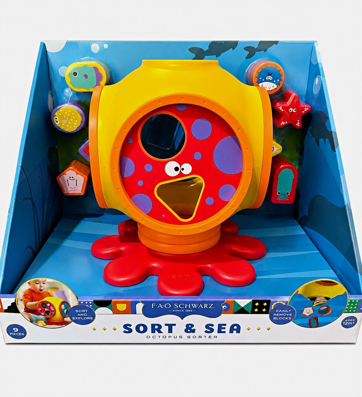 FAO Schwarz Sort & Sea Octopus Sorter Sea Life Shape Blocks 9pc Multicolor 12m+