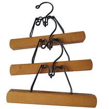 3 Pc Set VTG Wooden Metal Pants Skirt Hangers Padded Clamp 9" MCM Grandpa Core