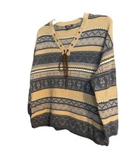 Chaps Womens Vneck Draw String Front Long Sleeve Tunic Sweater Top  Large