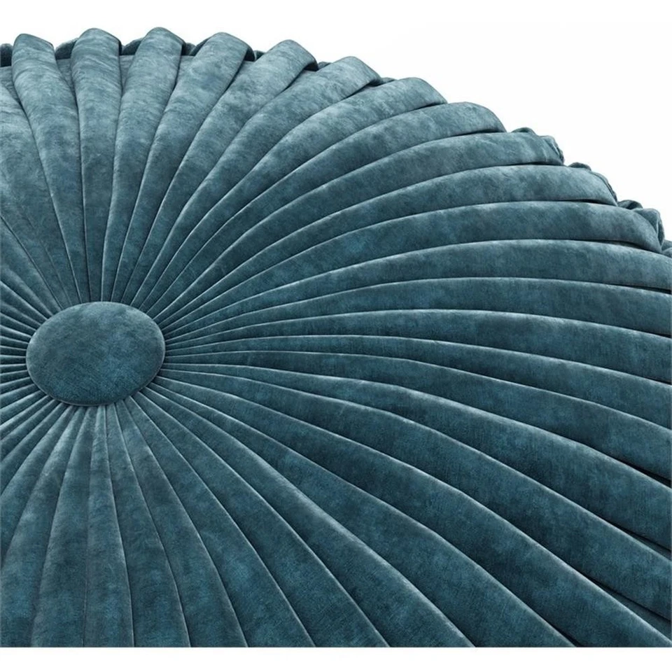 Simpli Home Renee Boho Round Pouf in Teal Velvet Fabric - Image 3 of 4