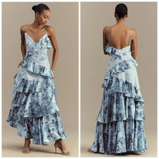 Anthropologie BHLDN Elora Sleeveless V Neck Ruffle Lace Floral Maxi Dress Sz 8