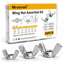 50PCS Wing Nut Assortment, 1/4-20, 5/16-18, 3/8-16 Carbon Steel | 3 SAE Sizes