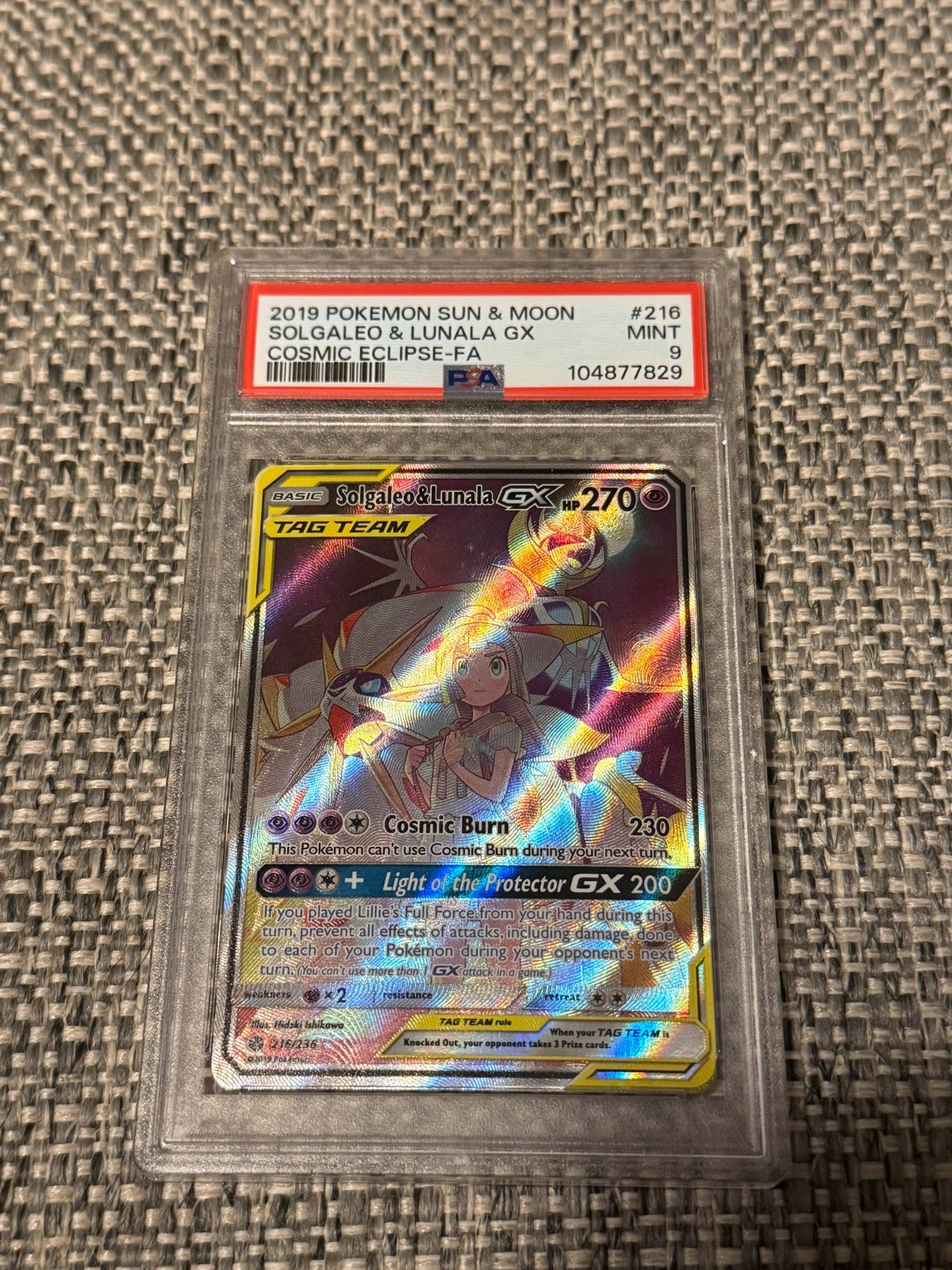 Solgaleo & Lunala GX (Full Art) 216/236 Sm-Cosmic Eclipse Holo PSA 9