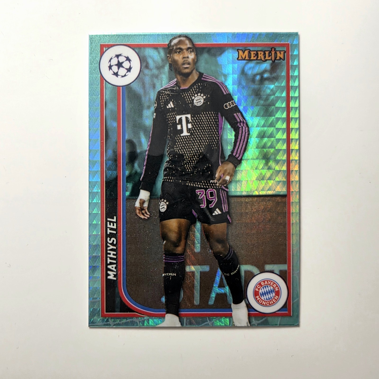 2023-24 Topps Merlin Uefa Club Competitions - Mathys Tel #46 Aqua Prism...
