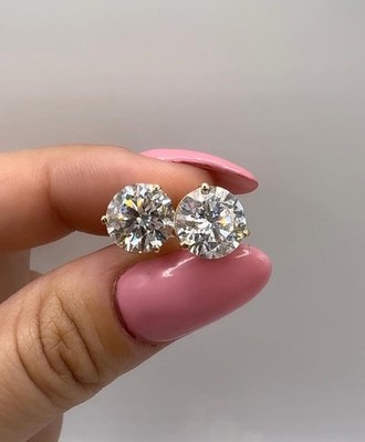 2CT Round VVS1 Moissanite Screw Back Martini Style Stud Earrings 14K Gold Finish