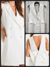 LULUS Confidently Classy White Sleeveless Bow Blazer Mini Dress Size LARGE**NWOT