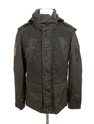 Khujo Men's Jacket Size S Grey Waxed Cotton Herringbone Tweed Hood New