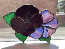 Vintage Stained Glass Pansy Flower Suncatcher Window Hanging Purple