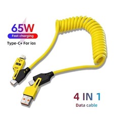 4 in 1 Multi USB Charging Cable Fast 75W Charging Coiled USB C Telescopic Quick