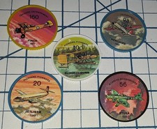 1962 Lot of 5 Diff JELLO & HOSTESS Airplane Coins Plastic Chips #10 Food Pogs