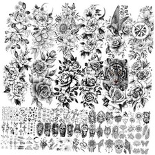 67 Sheets Black Realistic Rose Flower Temporary Tattoos For Women Girls Floral