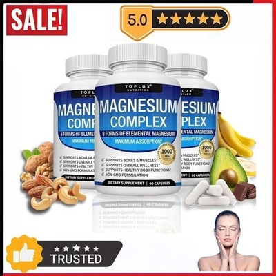 1~3x Magnesium Complex,1000mg of 8-element magnesium, Gluten Free Non GMO 90Caps