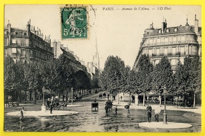 seltene Postkarte 75 - PARIS 1908 Avenue de l'ALMA Agent Municipal Cleanyage des RUES