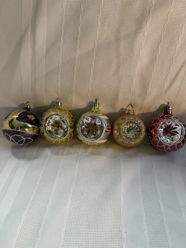 Vintage Christmas Ornament Lot Concave Indent - Set Of 5