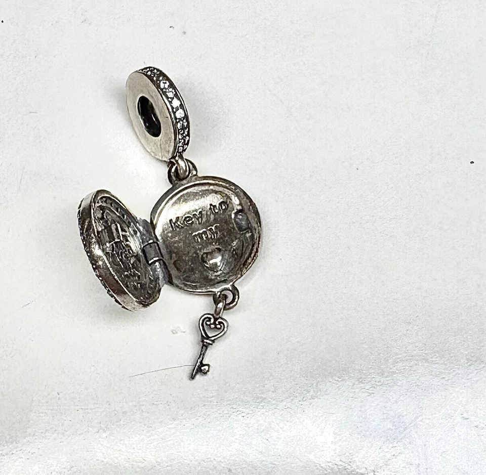 PANDORA Sterling Silver Key To My Heart Locket Lock Charm 925 ALE Dangle 1” Drop - Image 3 of 3