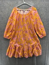 J.CREW Dress Women 16 Orange Floral Scoop Neck 3/4 Sleeve Swing Ruffle Short