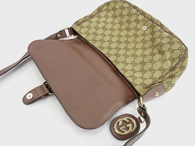 Authentic GUCCI Sukey Brown GG Canvas and Leather Shoulder Bag