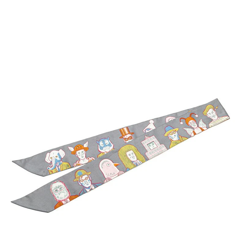 HERMÈS Sciarpa HERMES Twilly Dress Code grigio multicolore seta donna